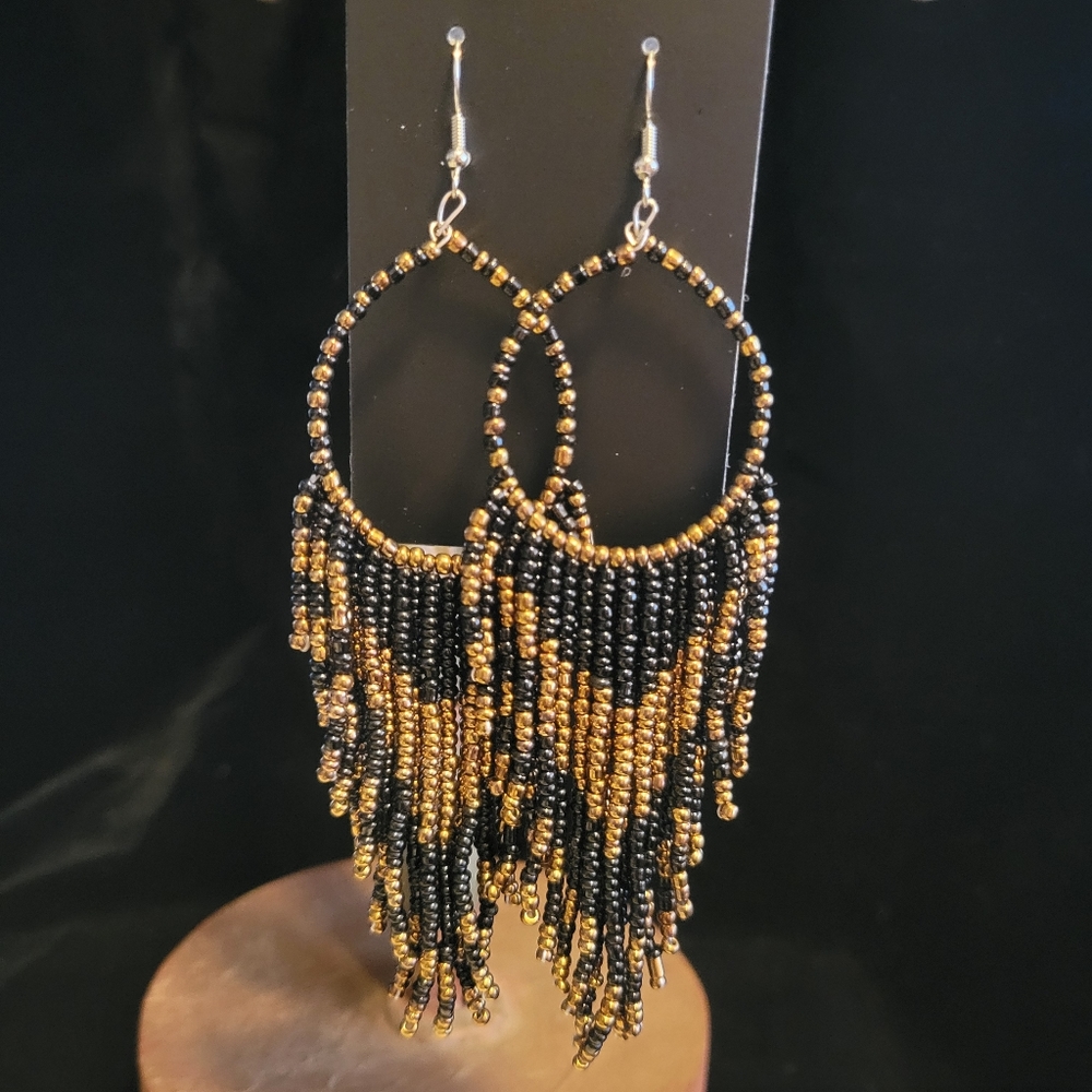 Bronze & Black Beaded Statement Earrings